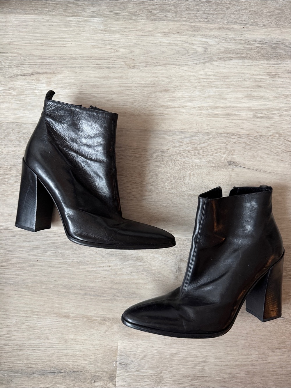 Via Spiga Women's Black Leather Block Heel Anklee Boots made in Italy
